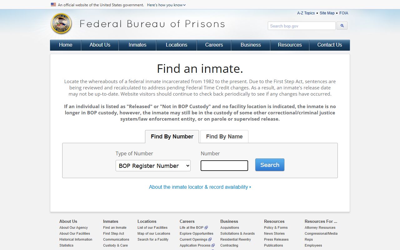 Baltimore County released inmates federal Bureau of Prisons locator