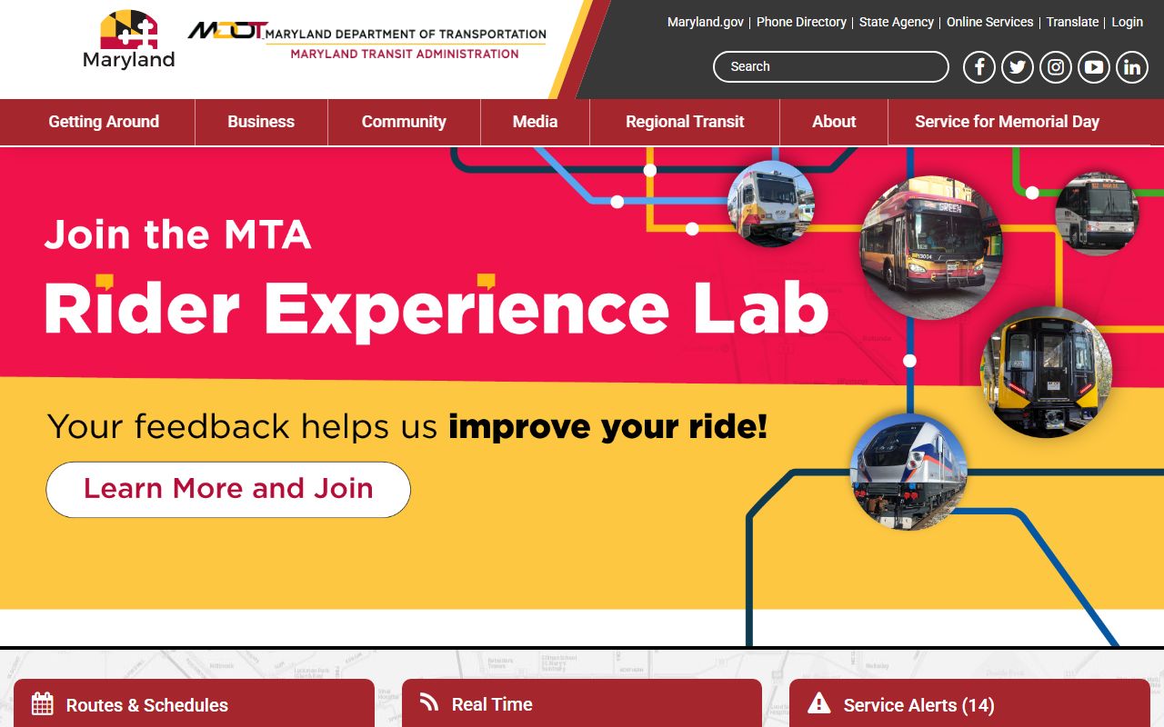 Maryland Transit Administration page for Baltimore County court records travel