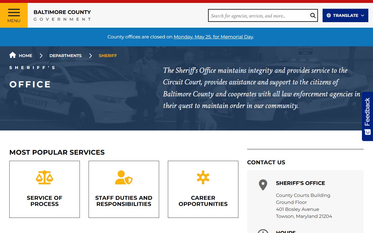 Baltimore County warrants Sheriff's Office page