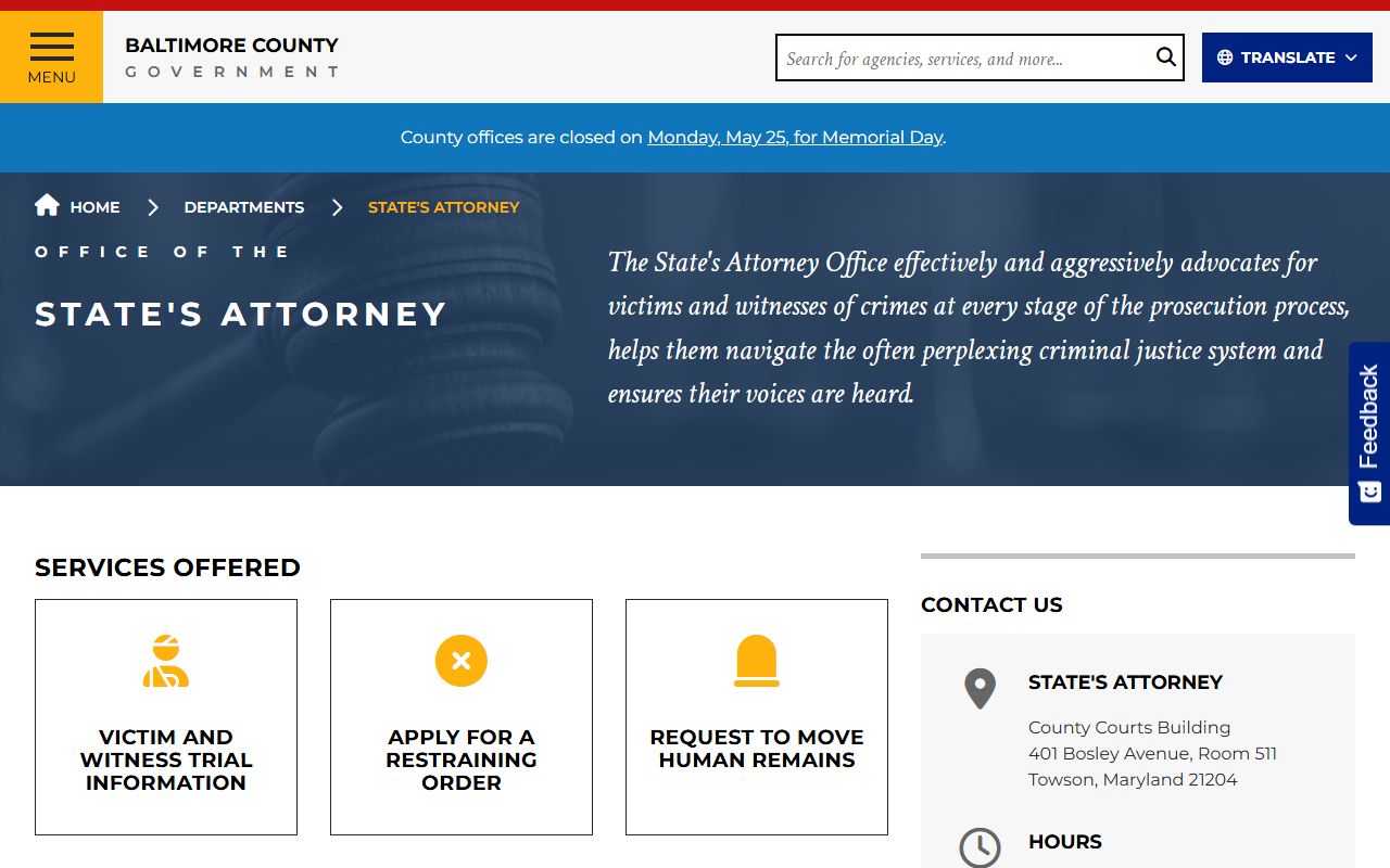 Baltimore County arrest records prosecution through the State's Attorney